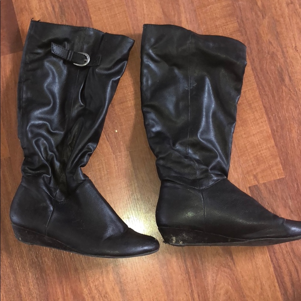 Black Wedge Boots - Size 8